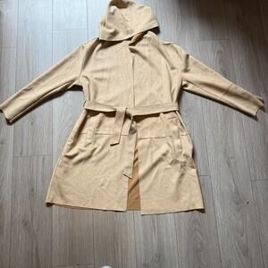 Zara Women’s Faux Suede Belted Hooded Jacket Coat Edgy Capsule Minimalist Beige